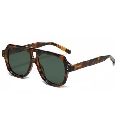 Imagem de Óculos de sol vintage Double Bridges para homens e mulheres, rebites de luxo da moda, UV400 (leopardo verde escuro)