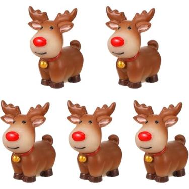 Imagem de Pacote com 5 mini estatuetas de rena de Natal para artesanato, mini enfeites de veado fofos estatuetas de alce de Natal de rena para decoração de mesa para suprimentos de jardim de fadas