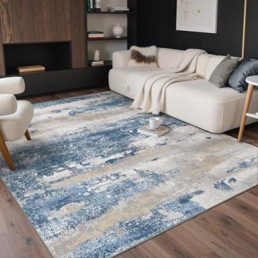 Imagem de GENIMO Tapetes de área de 15 x 23 cm para sala de estar, tapete abstrato moderno de pelo baixo com almofada antiderrapante, tapete macio resistente a vincos, tapetes de peça única para quarto, sala de