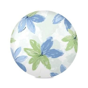 Imagem de Wassud Jogo americano com flores azuis e verdes, tapetes redondos para cozinha e jantar, tapetes laváveis e resistentes ao calor, decoração de mesa 39 cm