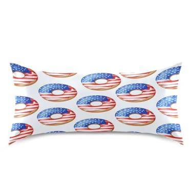 Imagem de xigua Fronha de cetim com bandeira americana, donuts, para cabelo e pele, lavável na máquina, antiderrapante, refrescante, travesseiro, cama king size com fecho de envelope, 50,8 cm x 101,6 cm