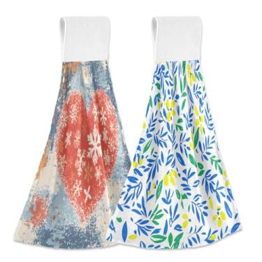 Imagem de Wassud Toalhas de mão penduradas de cozinha, pacote com 2, toalhas de banheiro super macias de flores de coração vermelho com laços de adesivo mágico, toalha de secagem rápida altamente absorvente