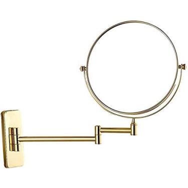 Imagem de LMJYU Espelho de parede para banheiro, espelho dobrável espelho de maquiagem de cobre espelho de maquiagem europeu espelho telescópico dupla face 6/8 polegadas