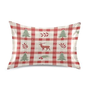 Imagem de Wassud Fronha de cetim com estampa xadrez de Natal para cabelo e pele, fronhas de seda lisa, tamanho queen, respirável, com fecho de envelope