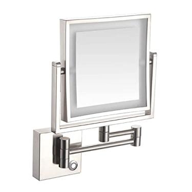Imagem de LMJYU Espelho de parede para banheiro, espelho de maquiagem LED montado na parede, espelho cosmético extensível giratório de 360°, espelho de maquiagem com ampliação dupla face com LED iluminado em 3X
