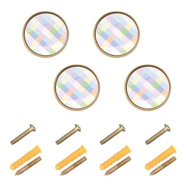 Imagem de CEBUGI Conjunto de 4 puxadores de armário coloridos quadriculados redondos puxadores de gaveta com parafusos puxadores de armário de cozinha para gaveta porta guarda-roupa cômoda