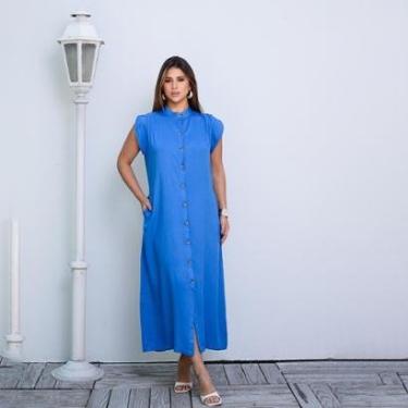 Imagem de Vestido Chemise Midi Botões M/C BBonnie Sienna Azul-Feminino