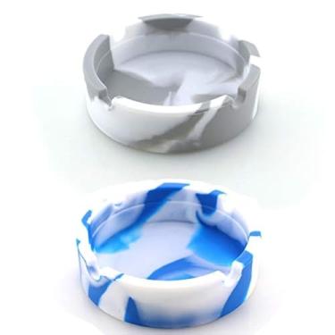 Imagem de Mixtecc 2 peças cinzeiro de silicone, borracha portátil inquebrável resistente ao calor de alta temperatura design moderno escritório decoração de casa, Round