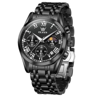 Imagem de OLEVS Relógios masculinos de luxo, analógicos, à prova d'água, aço inoxidável, casual, mostrador grande, cronógrafo, moda clássica, numerais romanos, quartzo, data, relógios de pulso masculinos Reloj