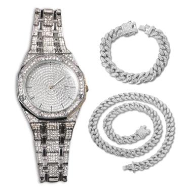 Imagem de genkigold Relógio masculino com diamante dourado - mostrador octogonal de 41 mm - pulseira de 22 cm banhado a ouro real 18 quilates/platina - quartzo japonês - joia de luxo - pode emparelhar com