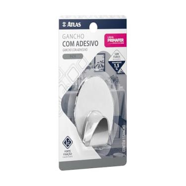 Imagem de Atlas - Gancho Oval de Aço Inox com Adesivo Dupla-face, Suporta ate 1,5Kg, Cartela com 1 Peça