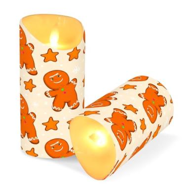 Imagem de ATTX Pacote com 2 velas masculinas sem chama de gengibre – Velas de pilar de LED de 7,6 cm x 15 cm com controle remoto e temporizador para casa, casamento, decoração de acampamento #410