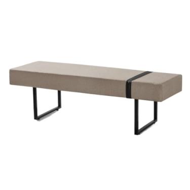 Imagem de Banco Estofado Pés De Ferro Linho 1 Metro Luxuoso Estilo Industrial(Bege)