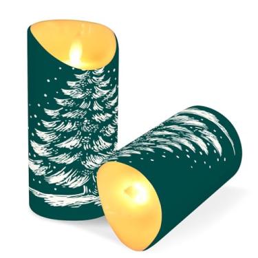 Imagem de ATTX Pacote com 2 velas verdes de árvore de Natal sem chamas – Velas LED de 7,6 cm x 15 cm com controle remoto e temporizador para casa, casamento, decoração de acampamento #366