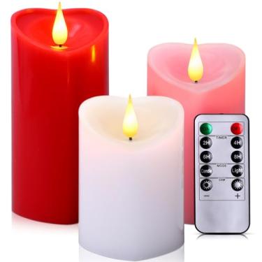 Imagem de Retisee 3 velas de pilar em formato de coração LED operadas por bateria sem chamas com controle remoto de cera real presentes de dia dos namorados para mulheres românticas casa primavera decoração de