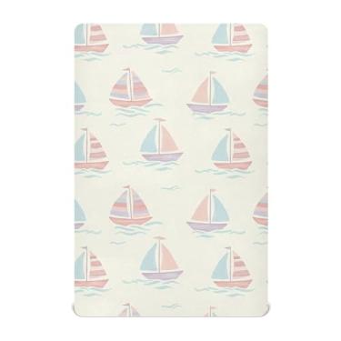 Imagem de Burbuja Lençol de berço de barco para meninos e meninas, lençol com elástico 71 x 132 cm para colchões de berço padrão e infantil, macio e respirável