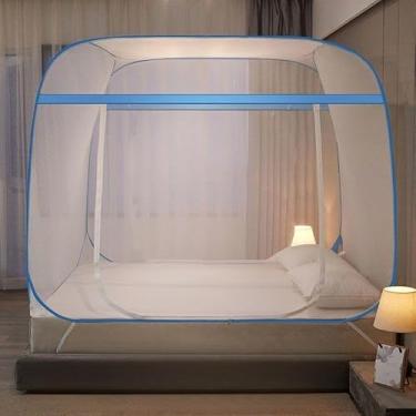 Imagem de Mosquiteiro Tela Protetora Rede Tenda Para Cama Casal 1,5M x 2M com Zíper(Azul)