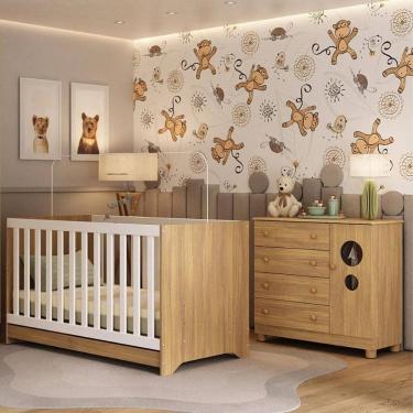 Imagem de Berço Americano 3 em 1 com Cômoda 1 Porta 4 Gavetas Bombom Multimóveis MP4708