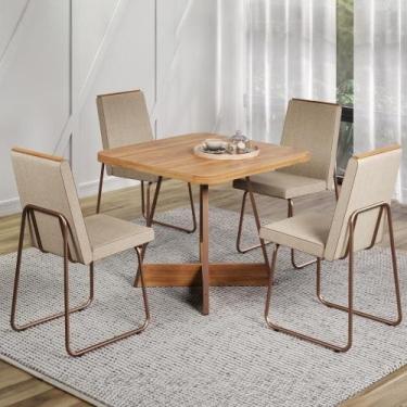Imagem de Conjunto Sala De Jantar 4 Cadeiras Belluno Carraro Nogal E Rosê - MÓVE