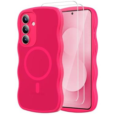 Imagem de Mangix Capa para Samsung Galaxy S25 FE, proteção total da câmera ondulada, película suave ao toque, translúcida com protetor de tela, fundo fosco de grau militar para S25FE S 25 FE (rosa choque)