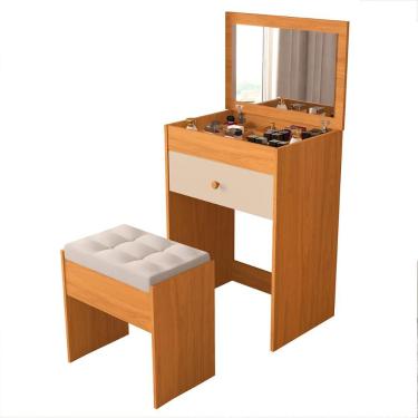 Imagem de Penteadeira Clara Com 1 Gaveta E Banqueta Estofada Nature/off White Nature/off White