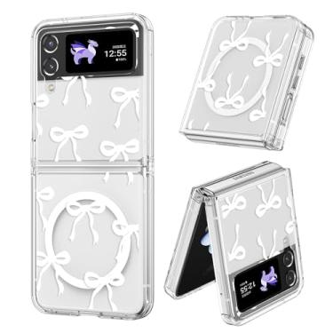 Imagem de UEEBAI Capa magnética para Samsung Galaxy Z Flip 3/4 5G, capa de arco compatível com MagSafe, fita fina transparente sem fio, capa protetora antiamarelamento à prova de choque para mulheres e meninas