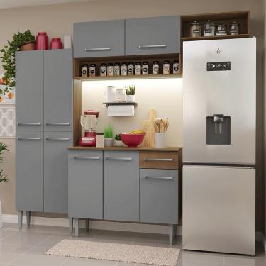 Imagem de Armário De Cozinha Completa 229cm Rustic/cinza Emilly Madesa 18xa Rustic/cinza