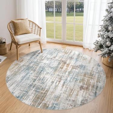 Imagem de Tapete redondo de 1,5 m para sala de estar: 12,5 x 12,8 cm, lavável, neutro, abstrato, moderno, macio, antiderrapante, interior, piso de chão, tapete resistente a manchas para quarto, sala de jantar