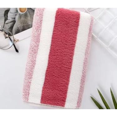 Imagem de Toalha de Banho Microfibra Coral Veludo Adulto 70x140cm Super Absorvente Macia Listrada (Rosa Pink)