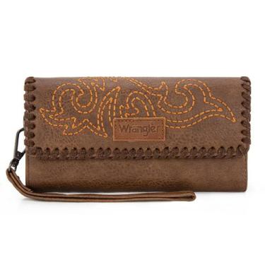 Imagem de Carteira Montana West Wrangler feminina bordada RFID Coffee