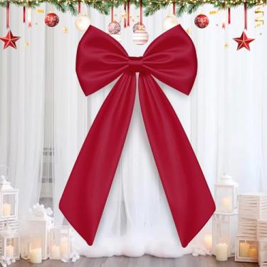 Imagem de PEVART Laço de fita extra grande de Natal bordô, decoração de árvore de Natal, laços gigantes para decoração de parede de guirlanda de casa, decoração de festa de casamento de aniversário (61 x 101 cm