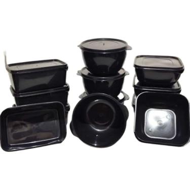 Imagem de Kit com 12 Potes Plasticos Para Alimentos Frezer Geladeira(PRETO)
