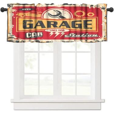 Imagem de Cortinas retrô para decoração de carro, ferramentas de garagem, publicidade de automóveis, cortinas vermelhas para sala de estar, cozinha, café, tratamento de janela, 1 painel 137 cm L x 45 cm C