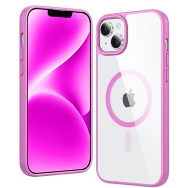 Imagem de FNTCASE Capa para iPhone 14 Plus: capas de telefone magnéticas transparentes protetoras antiamarelamento fina fina transparente grau militar à prova de choque proteção contra quedas leve (E-rosa)