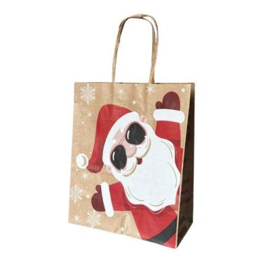 Imagem de Kit 10 Sacola Papel Kraft Presente Natal Modelos 20X15X25Cm - Db