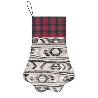 Imagem de SKKNT Meias de Natal com estampa tribal cinza, animais de estimação, decoração de Natal, cães, gatos, árvore, presente conveniente