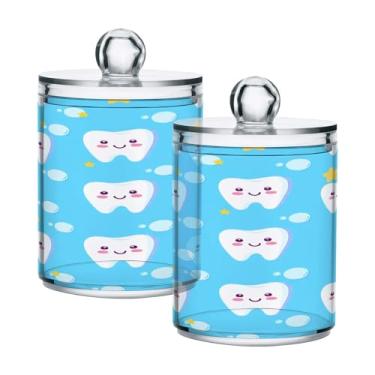 Imagem de Qilmy Pacote com 2 suportes fofos para dentes de boticário, frascos de boticário de 400 ml, vasilha organizadora de banheiro para Qtips, cotonetes de algodão, bolas de algodão, almofadas cosméticas