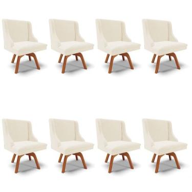 Imagem de Kit 08 Cadeiras de Jantar Liz Veludo Bege Base Giratória de Madeira MM
