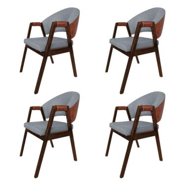 Imagem de Kit 4 Cadeira Jantar Madeira Maciça Hélen Compose Facto Ocre Cinza Linho Mel