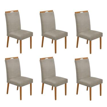 Imagem de Kit 6 Cadeiras De Jantar Madeira Maciça Em Linho Heloísa Cerejeira;Bege Linho