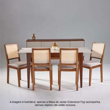 Imagem de Mesa Flyp De Jantar 120x80 Tampo Off White Pés Madeira Maciça Imbuia Sem Vidro