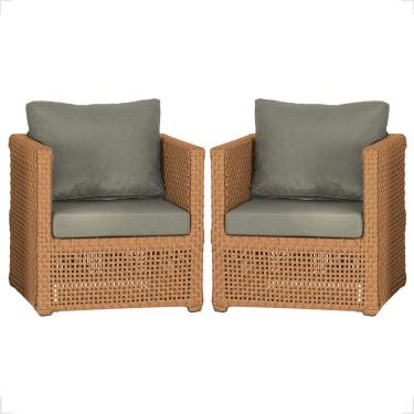 Imagem de 2 Poltronas Madri Alumínio Corda Náutica Estofado 8 Trama Terra Cota