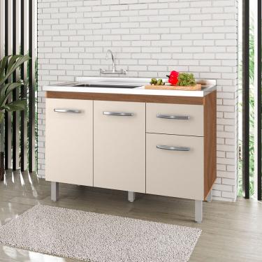 Imagem de Balcão Lírio 3 Portas 1 Gaveta Cozinha Mb1 120cm Cor Savana Off White Pc