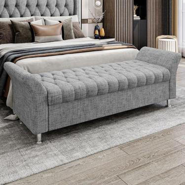 Imagem de Recamier Puff Estofado Casal 140 Cm ágata Linho Cinza