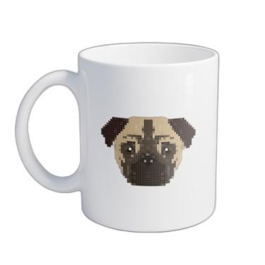 Imagem de Caneca Xícara de Café Porcelana 300ml Com Desenho Ilustração de Fundo de Cachorro Pixelado