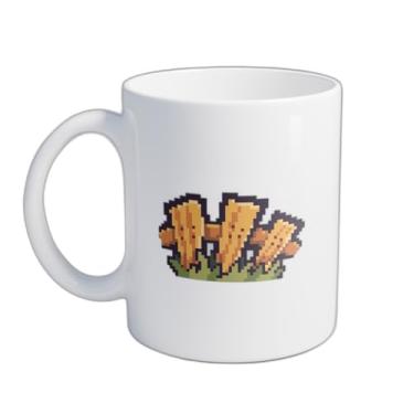 Imagem de Caneca Xícara de Café Porcelana 300ml Design Pixel Art Cerca de Madeira