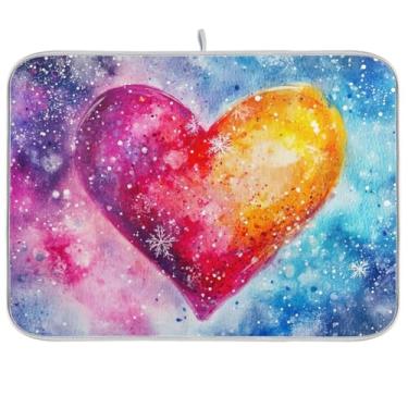 Imagem de Tapetes de secagem de pratos para balcão de cozinha, almofada de pratos de galáxia de corações, tapete de escorredor de pratos absorvente para balcão de cozinha, decoração de casa de férias, 45 x 61