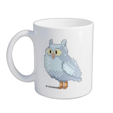 Imagem de Caneca Xícara de Café Porcelana 300ml Coruja Branca Pixel Art