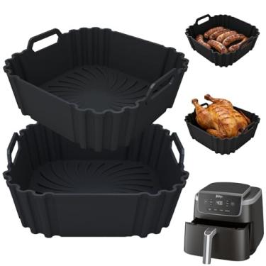 Imagem de Pacote com 2 forros de silicone para fritadeira a ar de silicone reutilizáveis para Ninja AF141 181, forros de fritadeira a ar de 21 cm para COSORI 5-6,5 QT, acessórios grandes para fritadeira a ar