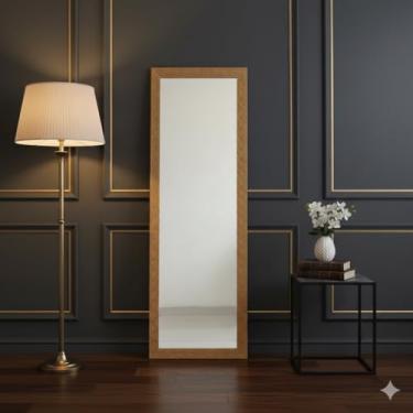 Imagem de Espelho Grande de Corpo Inteiro, Moldura Decorativa, Espelho de Parede para Quarto, Sala, Banheiro, 119x44cm Cor: Branco, Dourado e Madeira (Dourado)